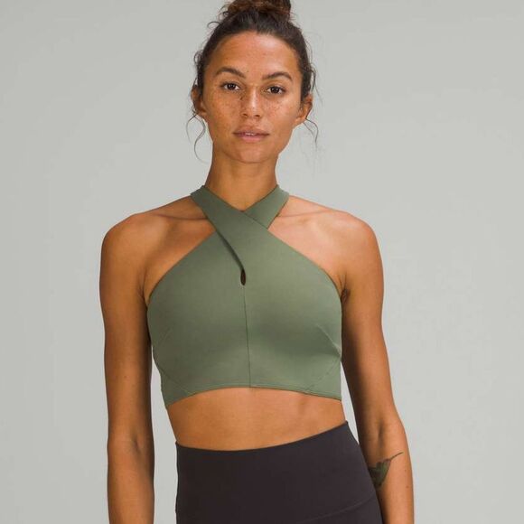 lululemon athletica Tops - Lululemon Nulu Wrap-Front Longline Bra Green Twill Size 6 Light Support A/B